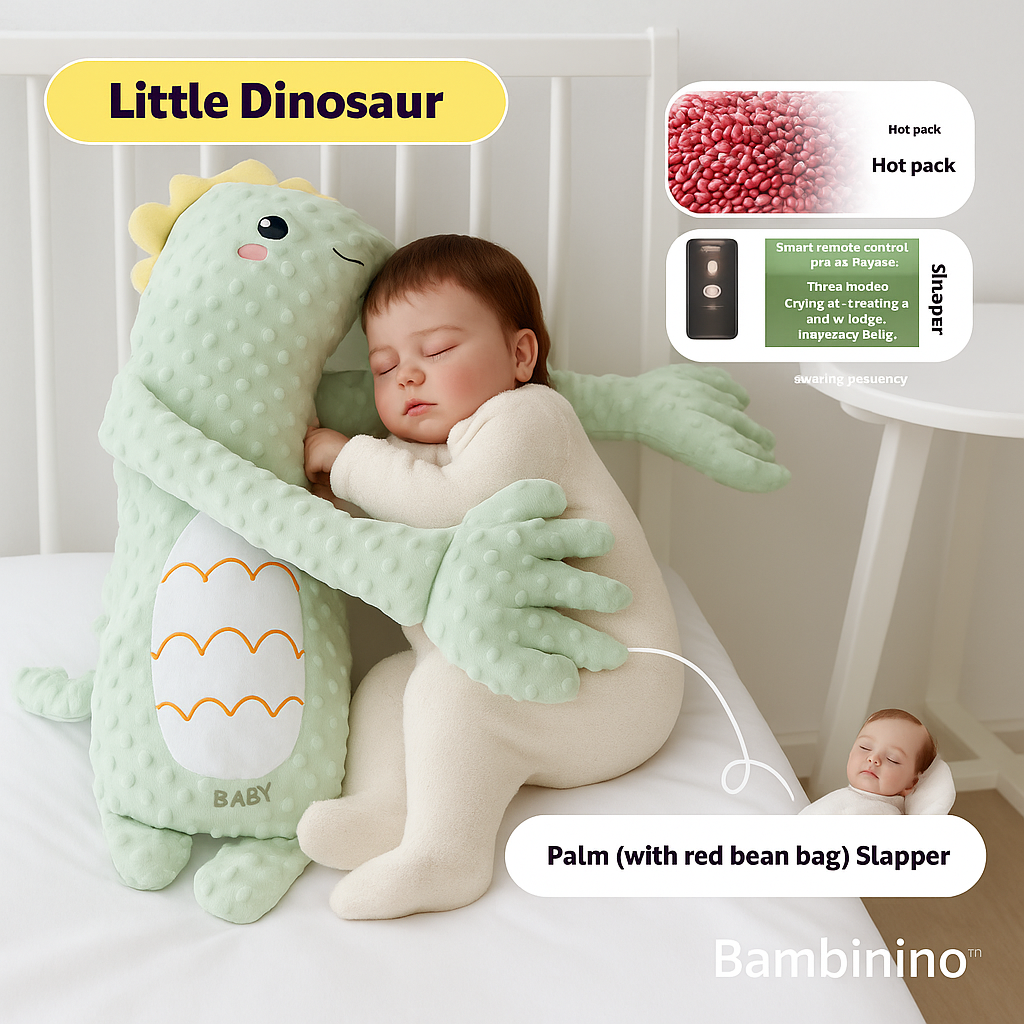 Bambinino™ Schlaf-Kuschelkissen – Beruhigendes Einschlafhilfe-Spielzeug für Babys (Dino, Reh, Hase & Gans)