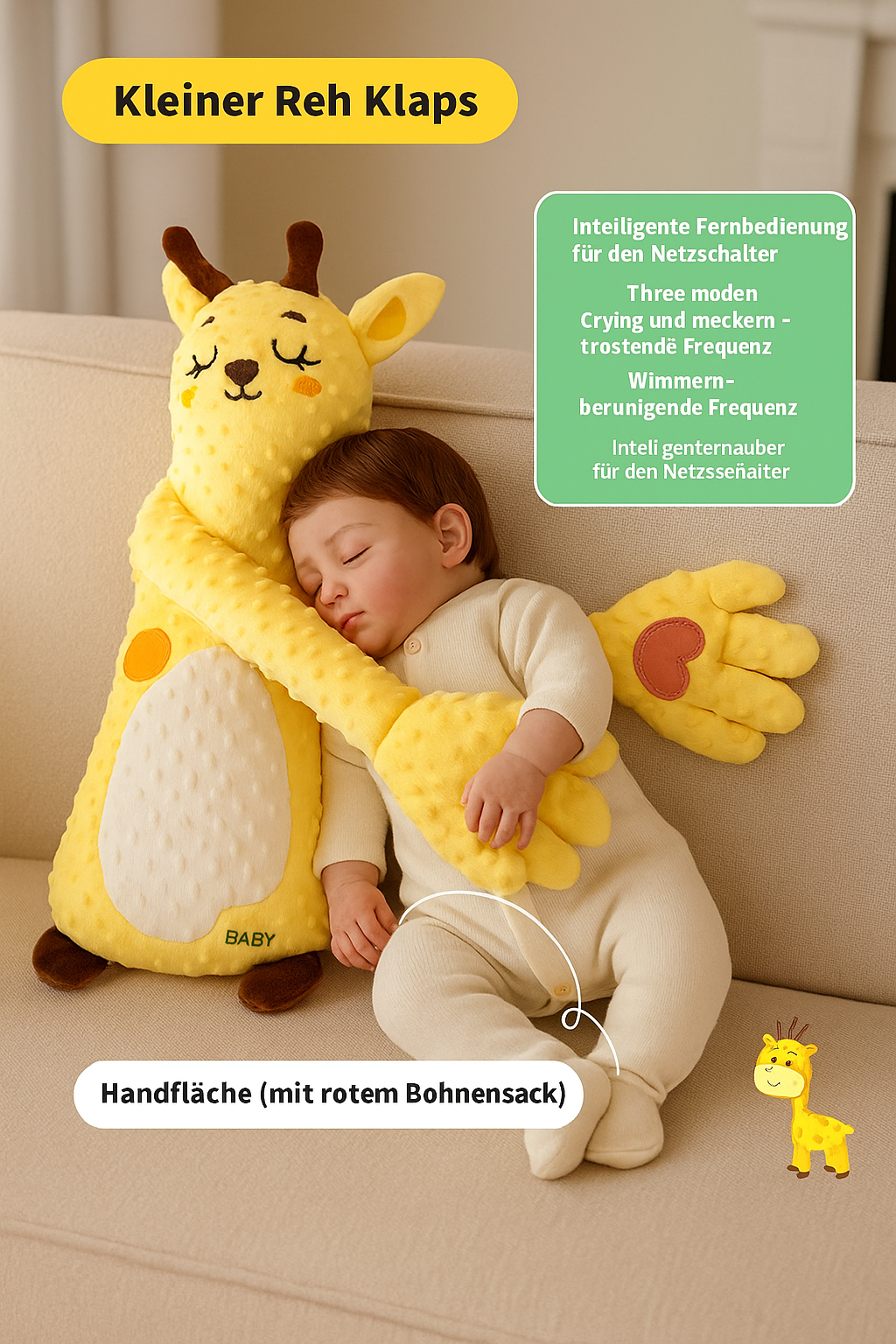 Bambinino™ Schlaf-Kuschelkissen – Beruhigendes Einschlafhilfe-Spielzeug für Babys (Dino, Reh, Hase & Gans)
